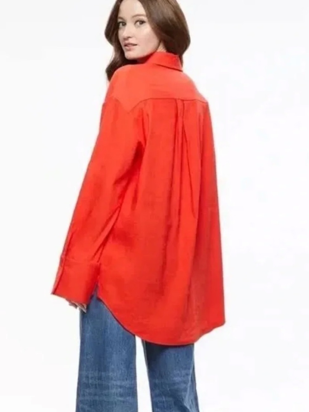 Alice + Olivia coral red oversized linen blend shirt size XS